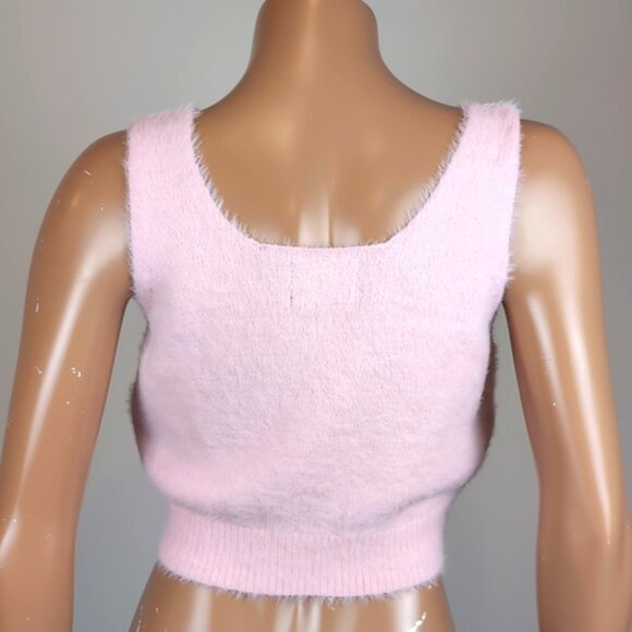 Pieces Pink Fuzzy Knit Crop Top Sleeveless Tank Faux Fur Barbie ASOS Size XL - Picture 6 of 9